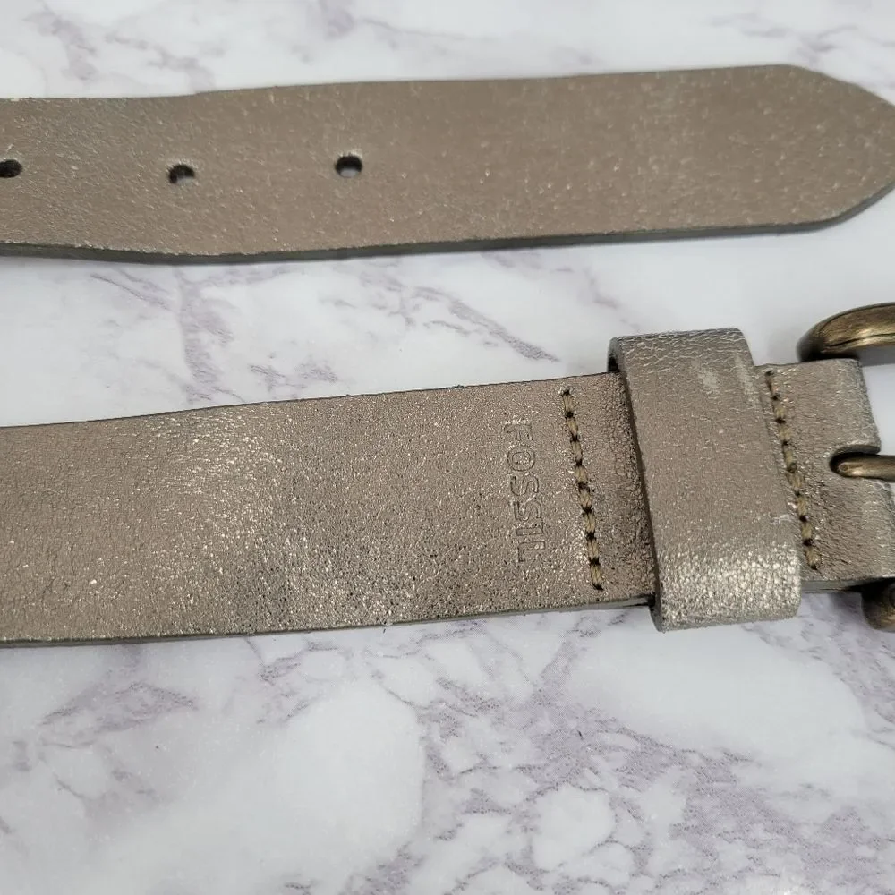 Fossil Metallic Belt with Rhinestone Embellished Buckle Antiqued Brass